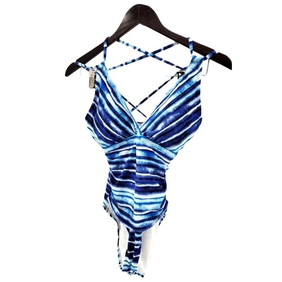 LA Blanca 6 One-piece Serene Swimsuit Cross back Tie-dye Swimwear Bathing Suit - Picture 5 of 6